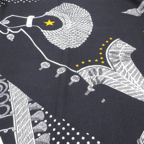 Auth HERMES Carres 140/Carre Geant - Black White Gold Cashmere Silk Scarf - Picture 3 of 4